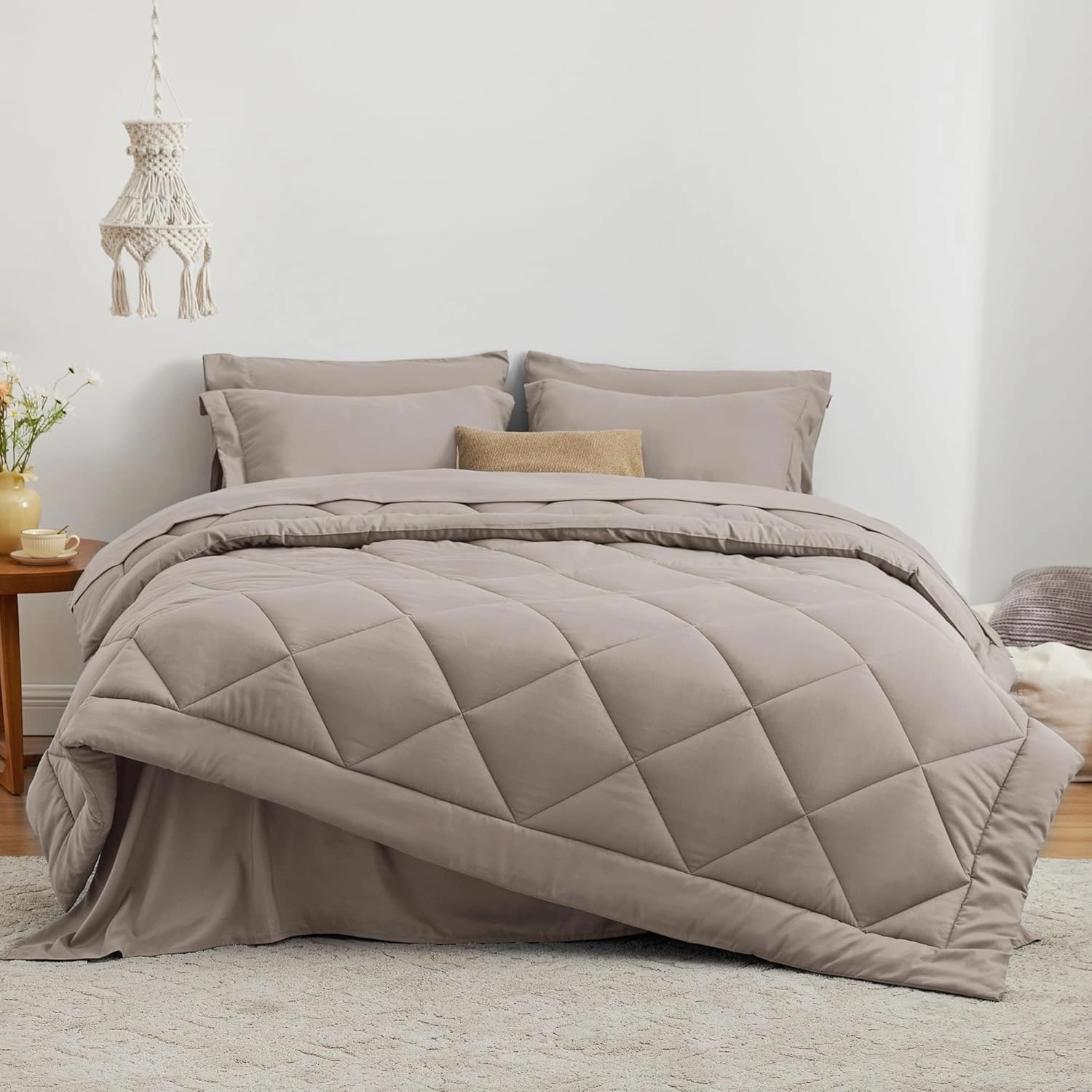 Love's cabin Twin Comforter Set Burlwood, 5 Pieces Twin Bed in a Bag, All Season Bedding Sets with 1 Comforter, 1 Flat Sheet, 1 Fitted Sheet, 1 Pillowcase and 1 Pillow Sham