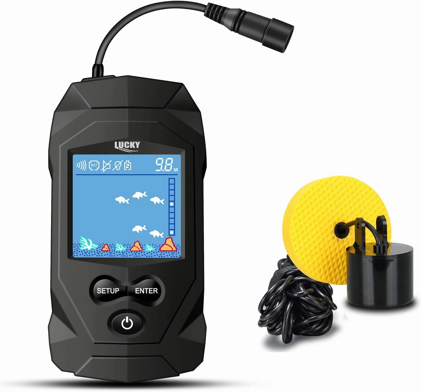 LUCKY Portable Fish Finders Wired Transducer Kayak Fish Finder Kit Portable Depth Finder LCD Display for Kayak Boat Ice Fishing