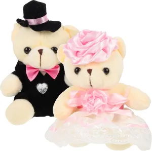 LUOZZY Couple Bear Doll Wedding Plush Bear Stuffed Bride Groom Bears Set Cute Animal Plush Toys Gift for Wedding Valentine Decoration