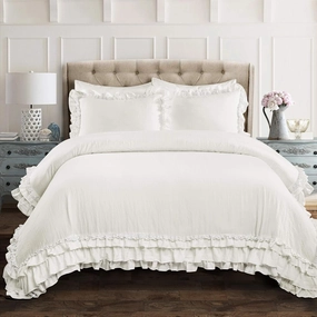 Lush Decor - Comforter Set, Luxurious Bedding with Matching Shams, Ruffle Lace Design, Shabby Chic Room Decor (Ella White, Full/Queen)