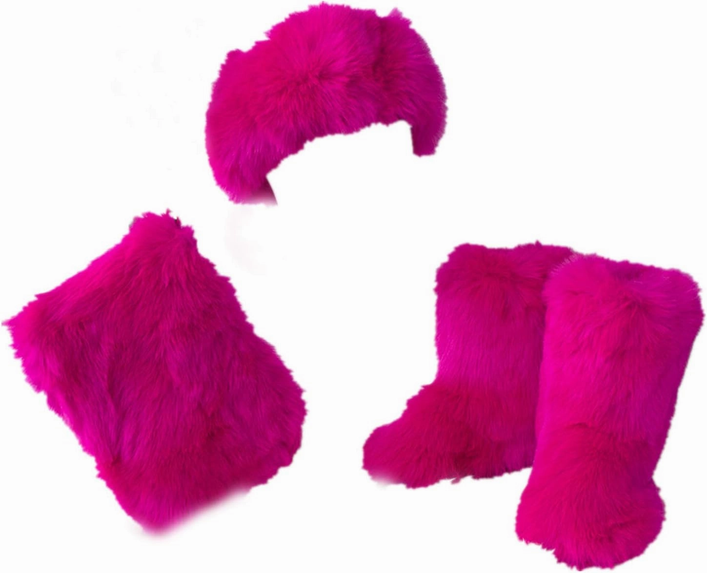 LVCOMEFF Women Faux Fur Snow Boot with Fur Lining Handbag Headband 3 Packs Pieces Set Winter Warm Outwear Furry Fluffy