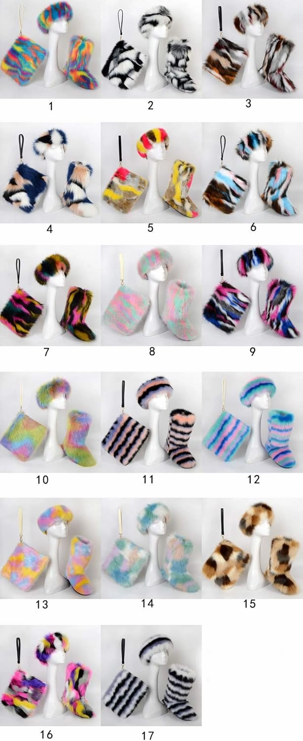 LVCOMEFF Women Faux Fur Snow Boot with Fur Lining Handbag Headband 3 Packs Pieces Set Winter Warm Outwear Furry Fluffy