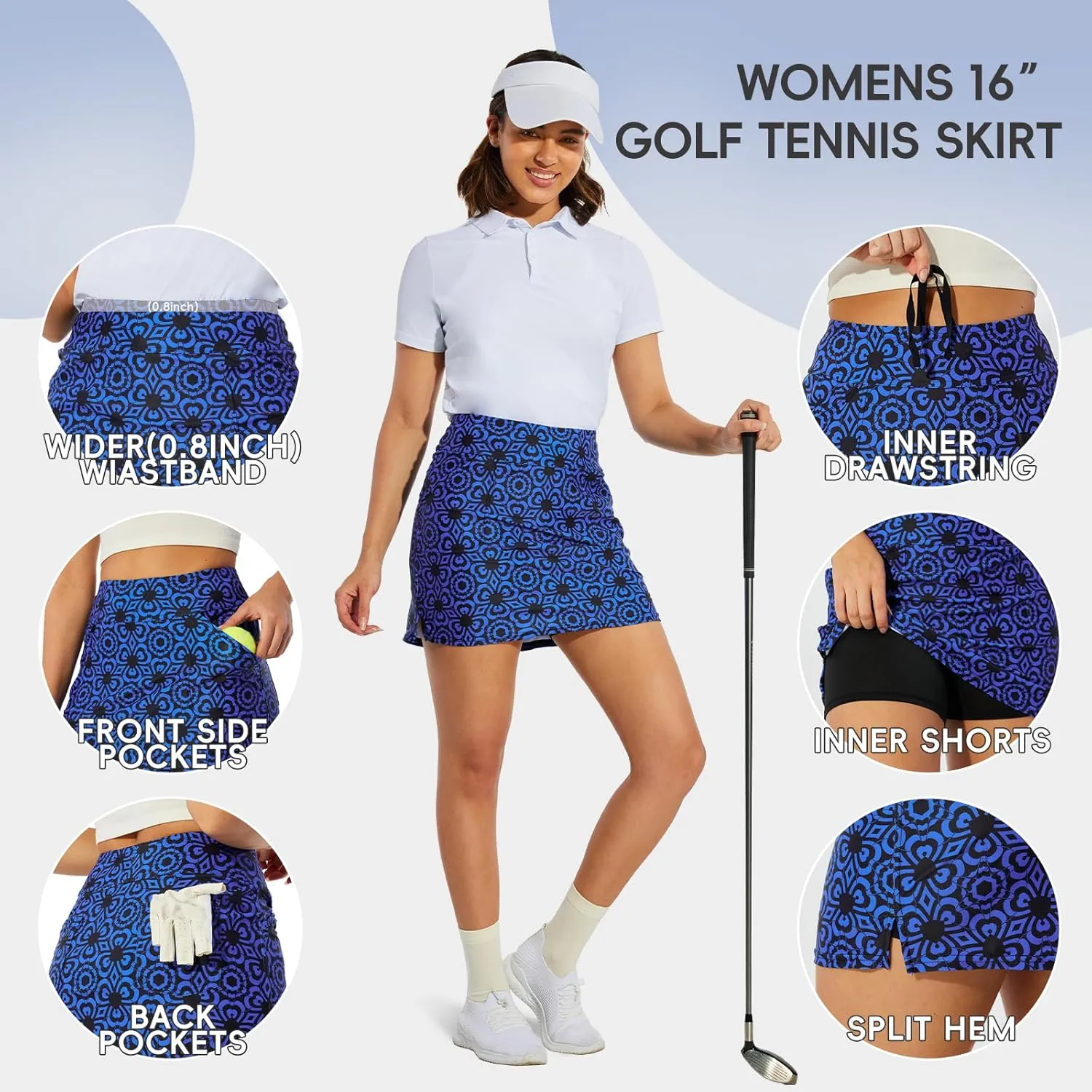 M MOTEEPI 16" Golf Skirt for Women Tennis Skirt with 4 Pockets High Waisted Athletic Skorts Skirts