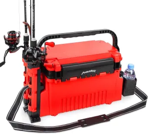 MadBite RigHub Portable Tackle Storage Box, 3 Tackle Storage Compartments, Adjustable Rod Holder, Cup Holder, Removable Dividers, Ideal for Fishing Lures and Gear Storage, Kayak Fishing, Ice Fishing