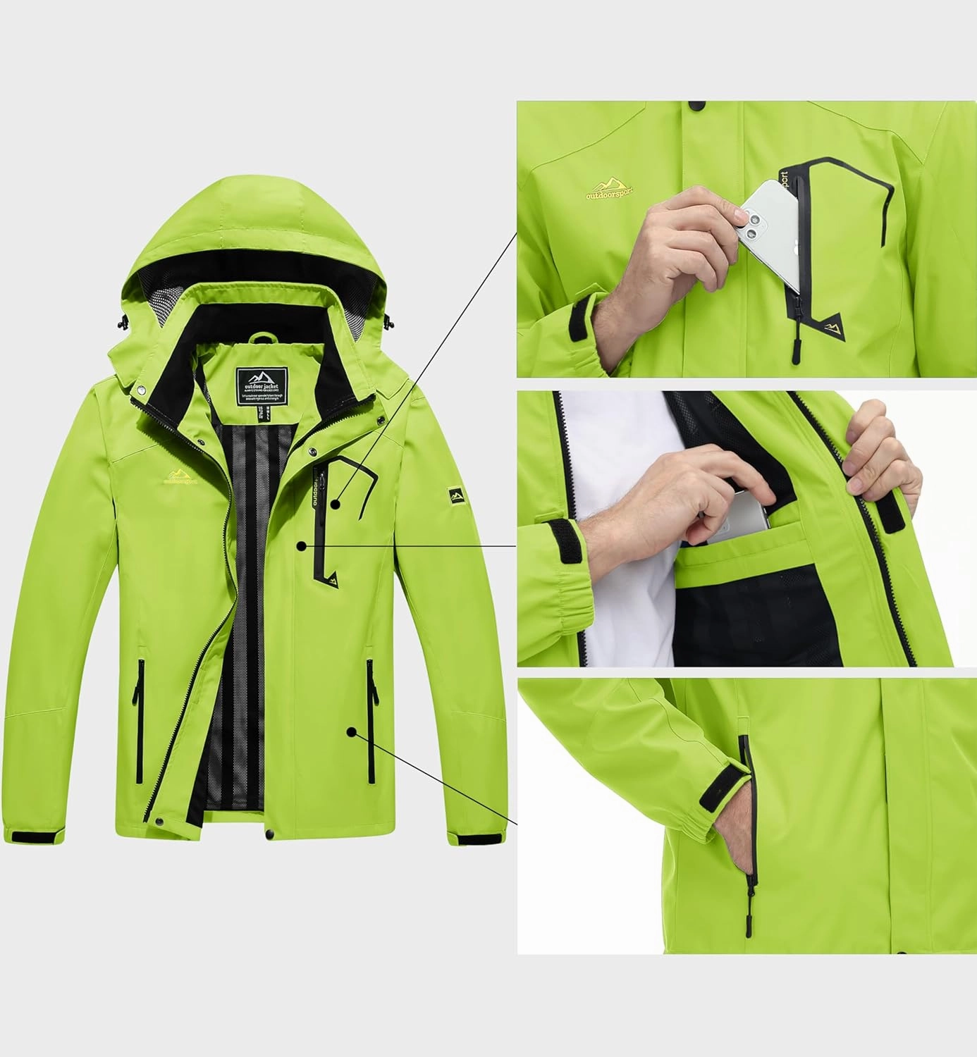 MAGCOMSEN Men's Lightweight Windbreaker Rain Jacket Raincoat with Detachable Hood for Hiking Fishing Activewear