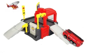 Maggie Ultimate Fire Rescue Station Playset, 2-Story Garage Toy Set with Fire Truck & Helicopter for Toddlers, Ideal for Developing Fine Motor Skills
