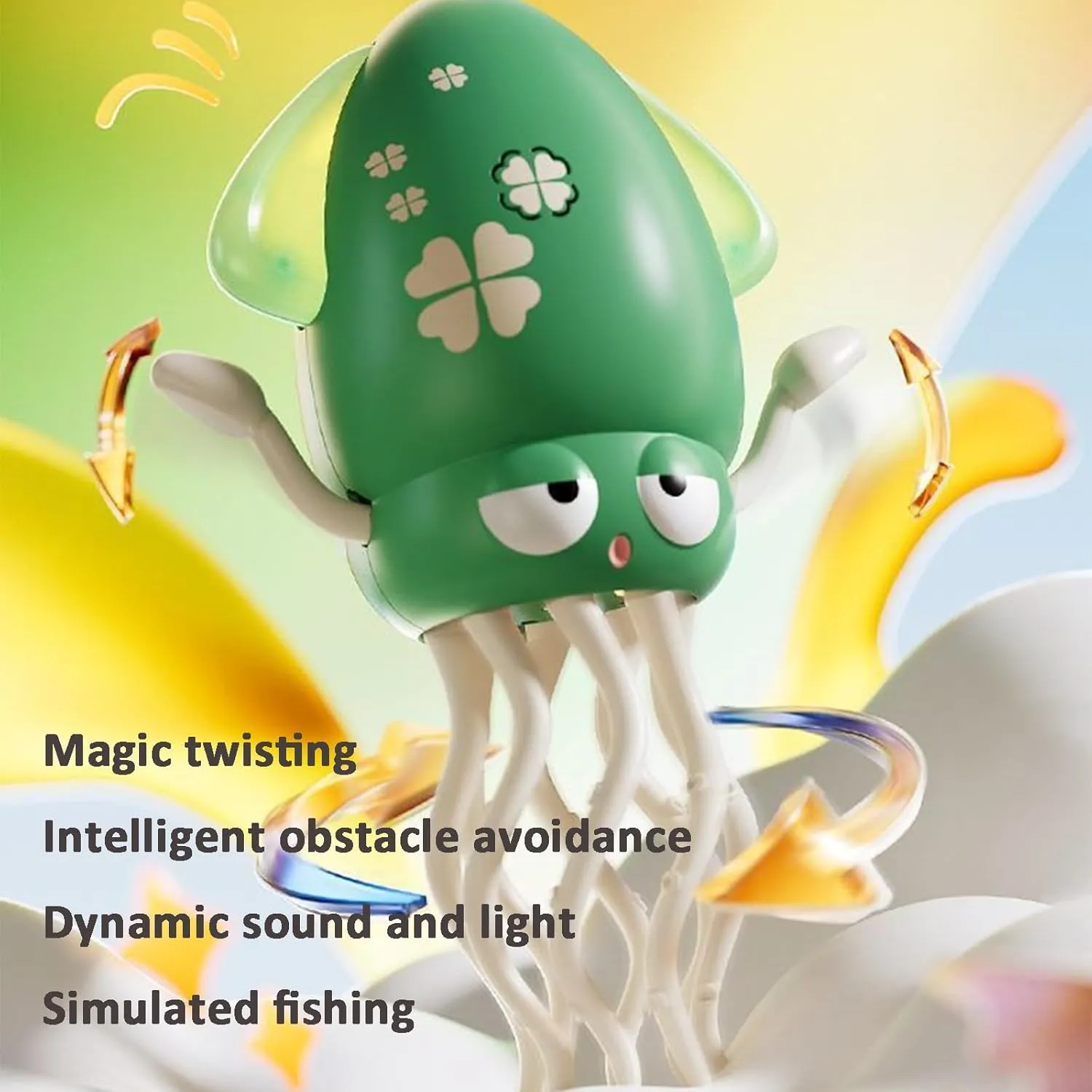 Magic Dancing Octopus Toy, Crazy 8-Leg Auto-Dance Octopus Toy, Crawling Dancing Automatic Obstacle Sensor Toys,Smart-Tentacle Self-Navigating Robotic Pet Toys for Indoor Cat Dog (Green, S)