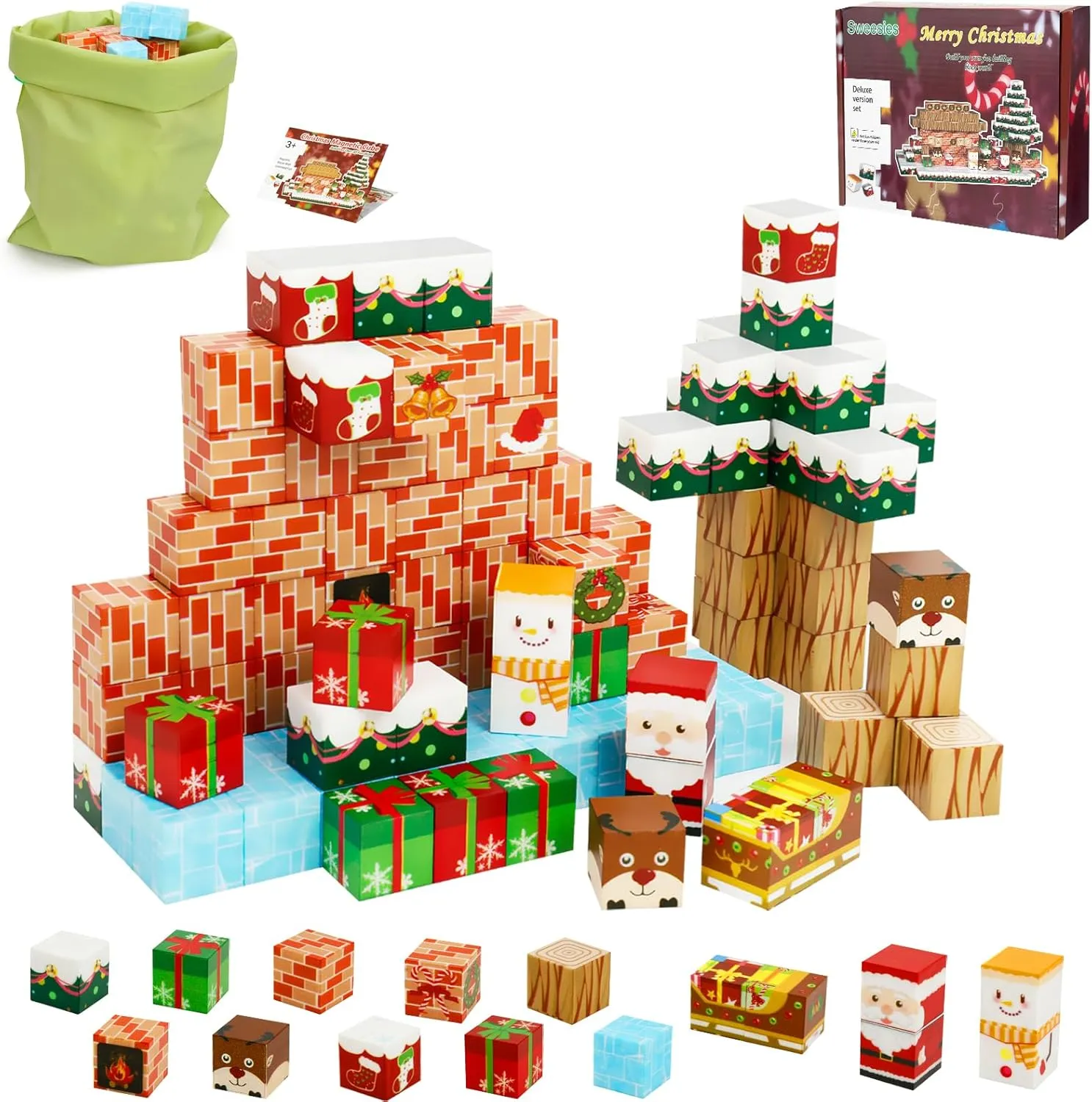 Magnetic Blocks-Build a Fantasy World Christmas Edition Magnetic Tiles, Magnetic Building Blocks Educational Toys,Magnetic Blocks for Kids Ages 3 4 5 6 7 8 STME Montessori Sensory Toys (48P)