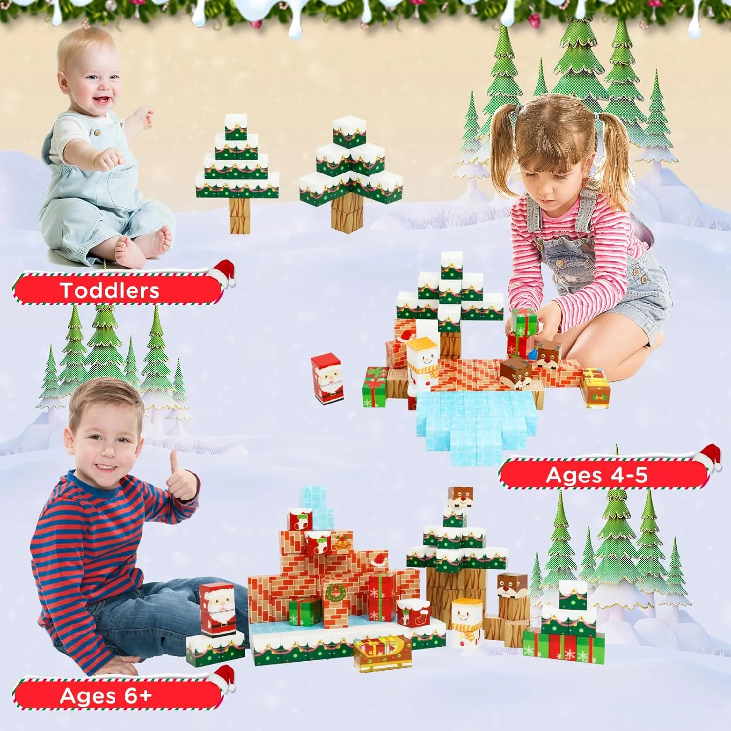 Magnetic Blocks-Build a Fantasy World Christmas Edition Magnetic Tiles, Magnetic Building Blocks Educational Toys,Magnetic Blocks for Kids Ages 3 4 5 6 7 8 STME Montessori Sensory Toys (48P)