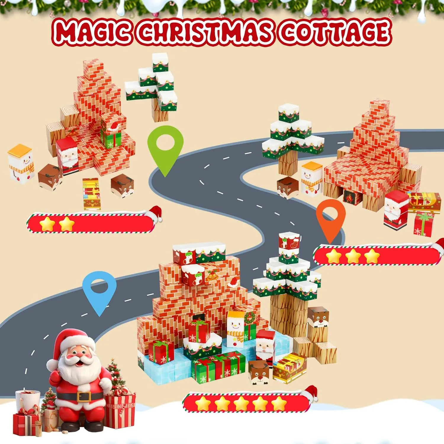 Magnetic Blocks-Build a Fantasy World Christmas Edition Magnetic Tiles, Magnetic Building Blocks Educational Toys,Magnetic Blocks for Kids Ages 3 4 5 6 7 8 STME Montessori Sensory Toys (48P)