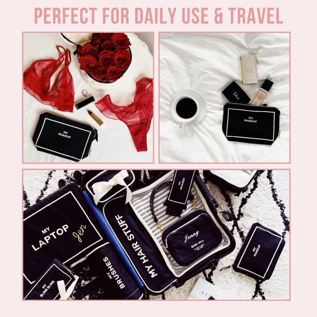 Makeup Bag for Women | Cosmetic Bag Organizer for Girls | Makeup Pouch for Traveling| Toiletry Bags for Women | Make Up Travel Pouches | Black