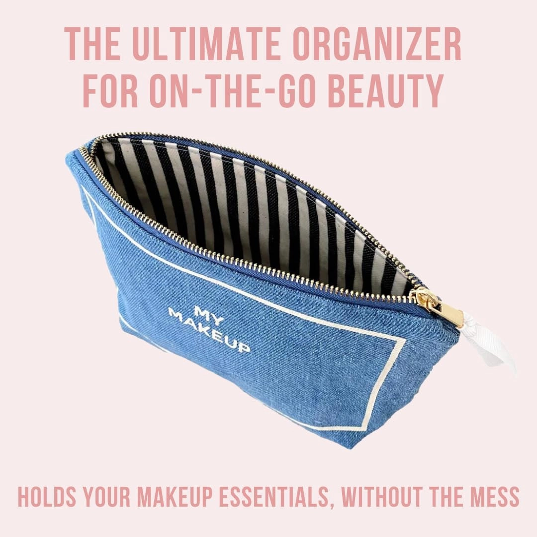 Makeup Bag for Women | Cosmetic Bag Organizer for Girls | Makeup Pouch for Traveling| Toiletry Bags for Women | Make Up Travel Pouches | Denim