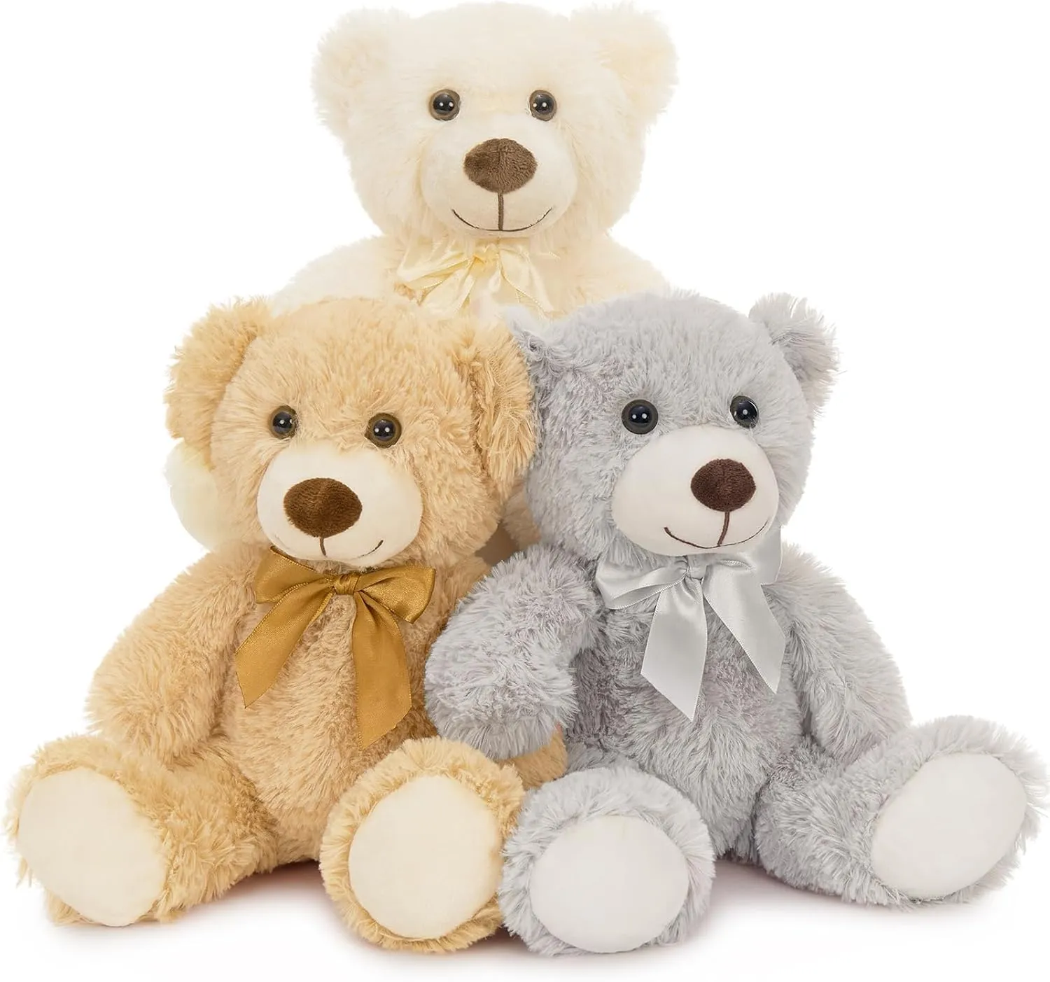 MaoGoLan 3 Pieces Bulk Teddy Bears Stuffed Animals Baby Shower, Soft Small Stuffed Teddy Bears in Bulk, 13.5" Cuddly Mini Teddy Bears Centerpiece,Wedding,Party,Engagement,Tan,Beige,Gray
