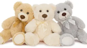 MaoGoLan 3 Pieces Bulk Teddy Bears Stuffed Animals Baby Shower, Soft Small Stuffed Teddy Bears in Bulk, 13.5" Cuddly Mini Teddy Bears Centerpiece,Wedding,Party,Engagement,Tan,Beige,Gray