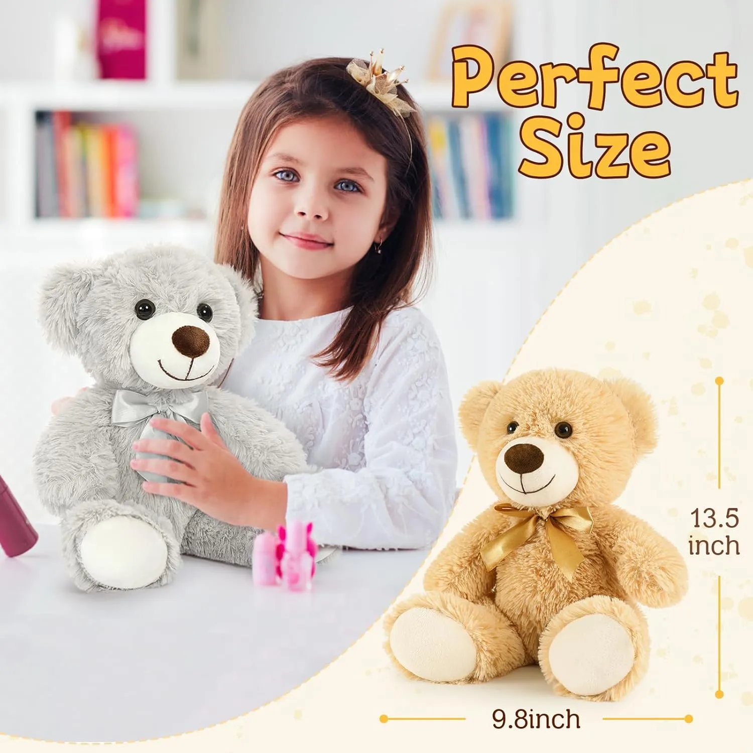MaoGoLan 3 Pieces Bulk Teddy Bears Stuffed Animals Baby Shower, Soft Small Stuffed Teddy Bears in Bulk, 13.5" Cuddly Mini Teddy Bears Centerpiece,Wedding,Party,Engagement,Tan,Beige,Gray