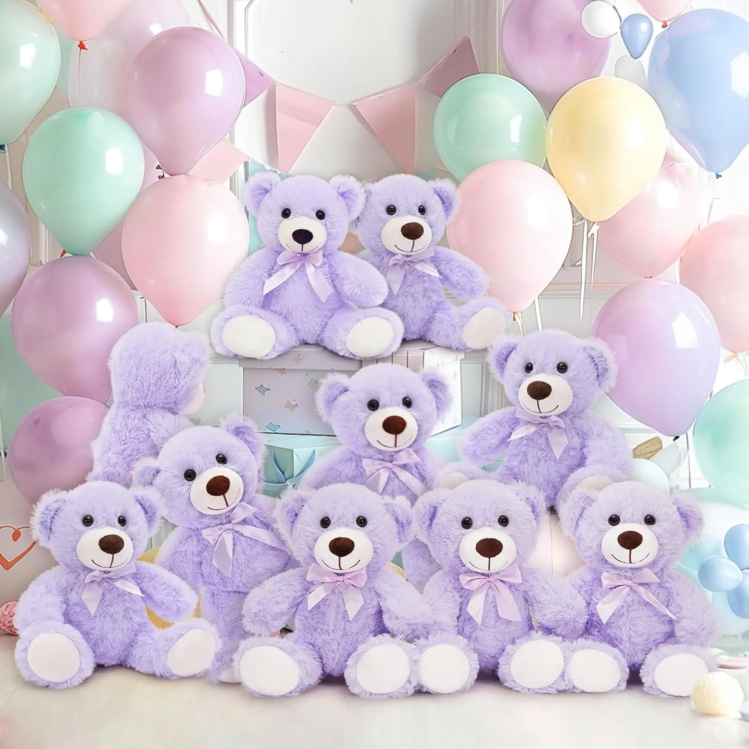 MaoGoLan Bulk Teddy Bear Baby Shower, 10 Packs Small Teddy Bear Stuffed Animals in Bulk,13.5" Small Stuffed Bears Plush for Wedding,Birthday,Christmas, Party Decorations,Purple