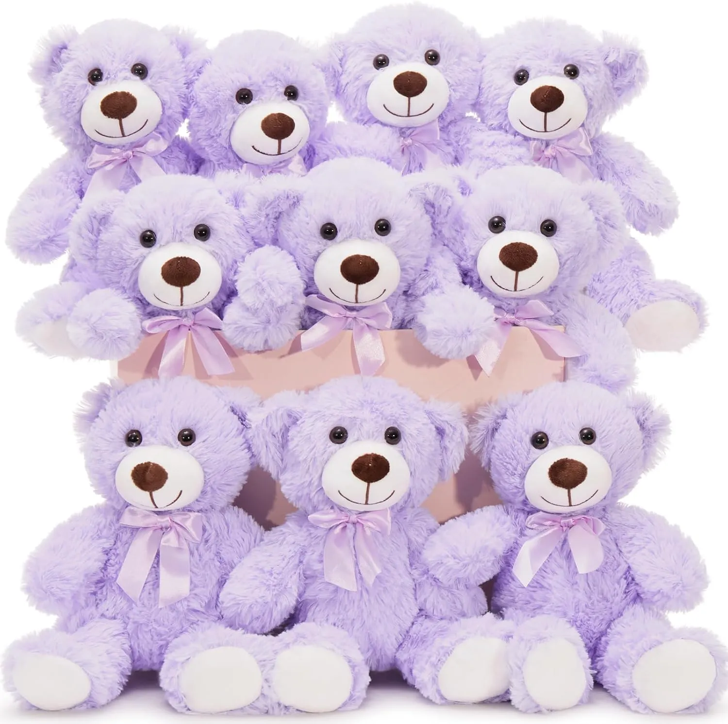 MaoGoLan Bulk Teddy Bear Baby Shower, 10 Packs Small Teddy Bear Stuffed Animals in Bulk,13.5" Small Stuffed Bears Plush for Wedding,Birthday,Christmas, Party Decorations,Purple
