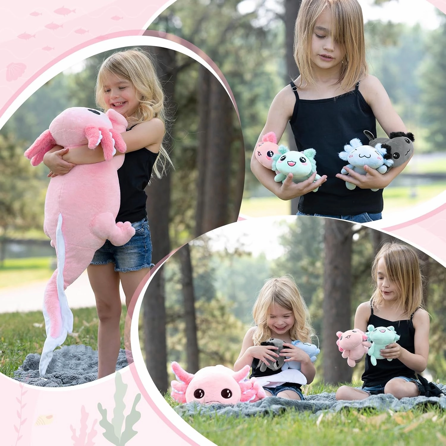 MaoGoLan 5 Pcs Axolotl Plush Stuffed Animal with 4 Babies Inside, 31.5" Glow Mommy Axolotl Plush Pillow for Girls, Soft Long Salamander Plushies for Birthday Gifts, Pink