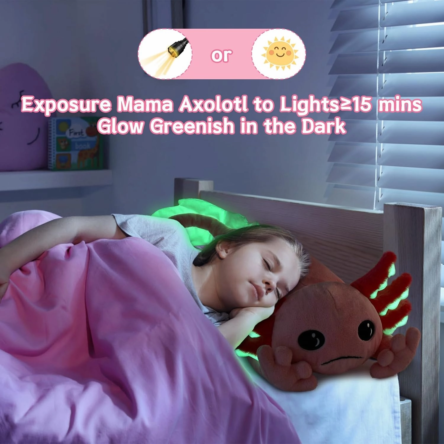 MaoGoLan 5 Pcs Axolotl Plush Stuffed Animal with 4 Babies Inside, 31.5" Glow Mommy Axolotl Plush Pillow for Girls, Soft Long Salamander Plushies for Birthday Gifts, Pink