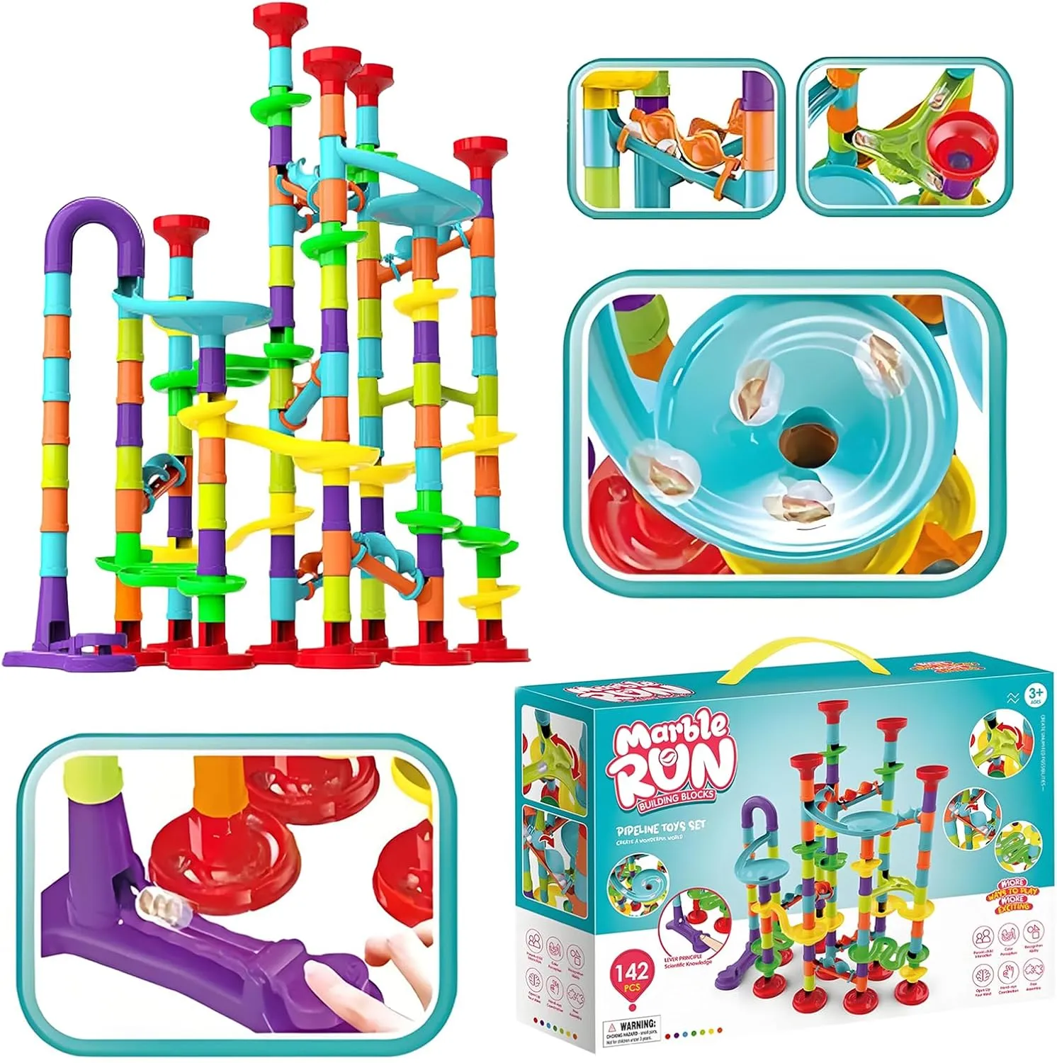 Marble Runs for Kids 4-8,172 Pcs Set, Marble Tracks STEM Learning Toy, Construction Building Blocks Toys, STEM Marble Runs for Kids (F15)