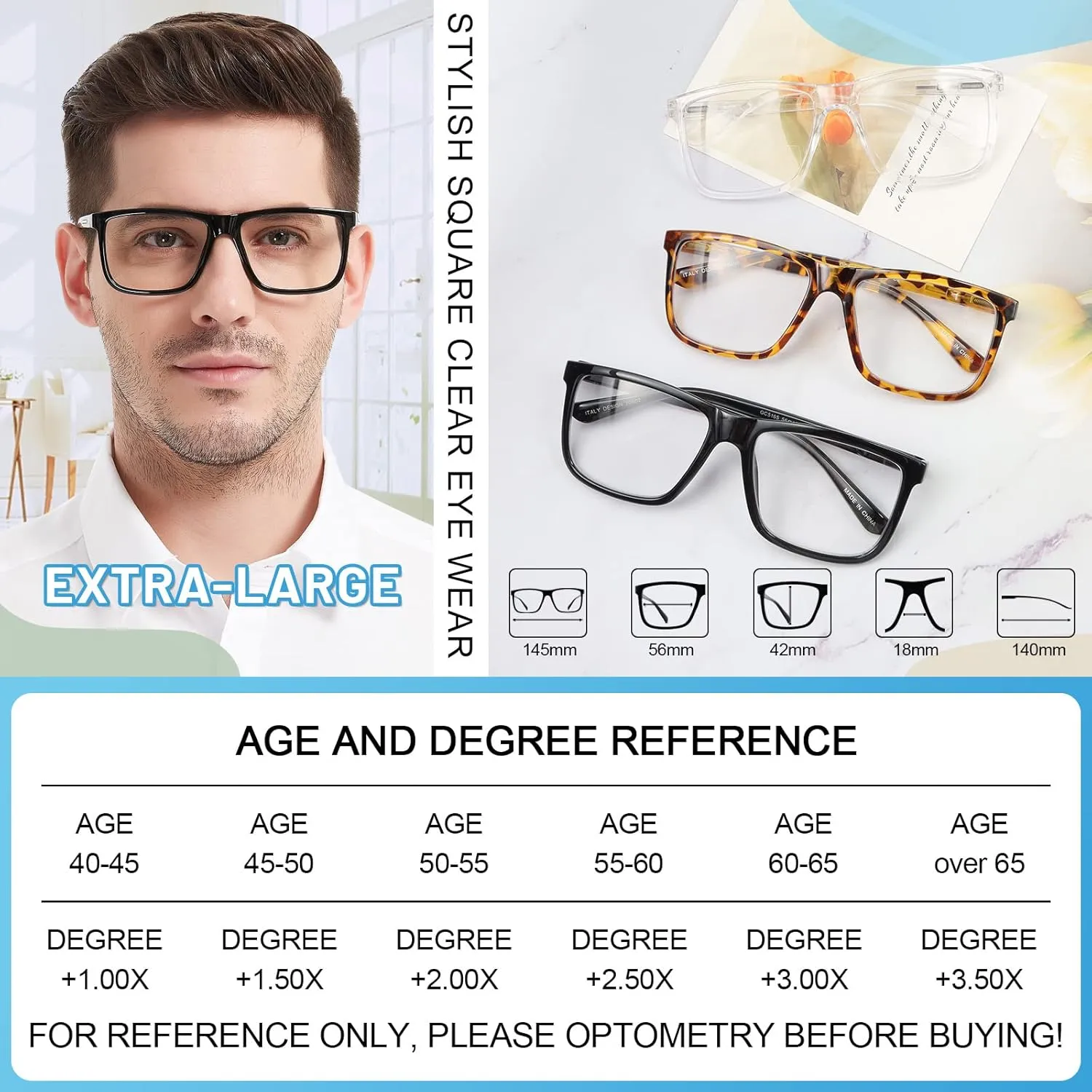 MARE AZZURO Oversized Bifocal Reading Glasses Men Blue Light Blocking Readers 1.0 1.25 1.5 1.75 2.0 2.25 2.5 2.75 3.0 3.5