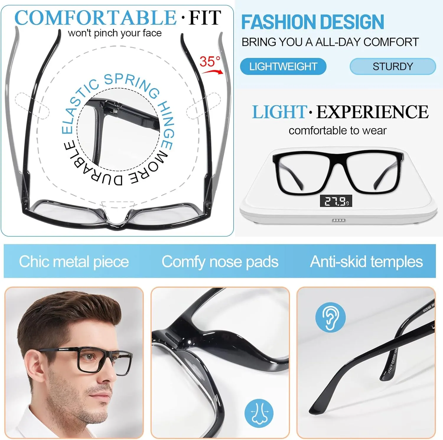MARE AZZURO Oversized Bifocal Reading Glasses Men Blue Light Blocking Readers 1.0 1.25 1.5 1.75 2.0 2.25 2.5 2.75 3.0 3.5