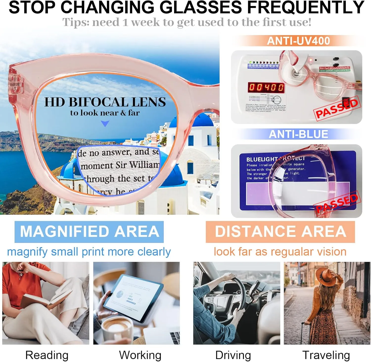 MARE AZZURO Oversized Bifocal Reading Glasses Women Blue Light Blocking Readers 1.0 1.25 1.5 1.75 2.0 2.25 2.5 2.75 3.0 3.5