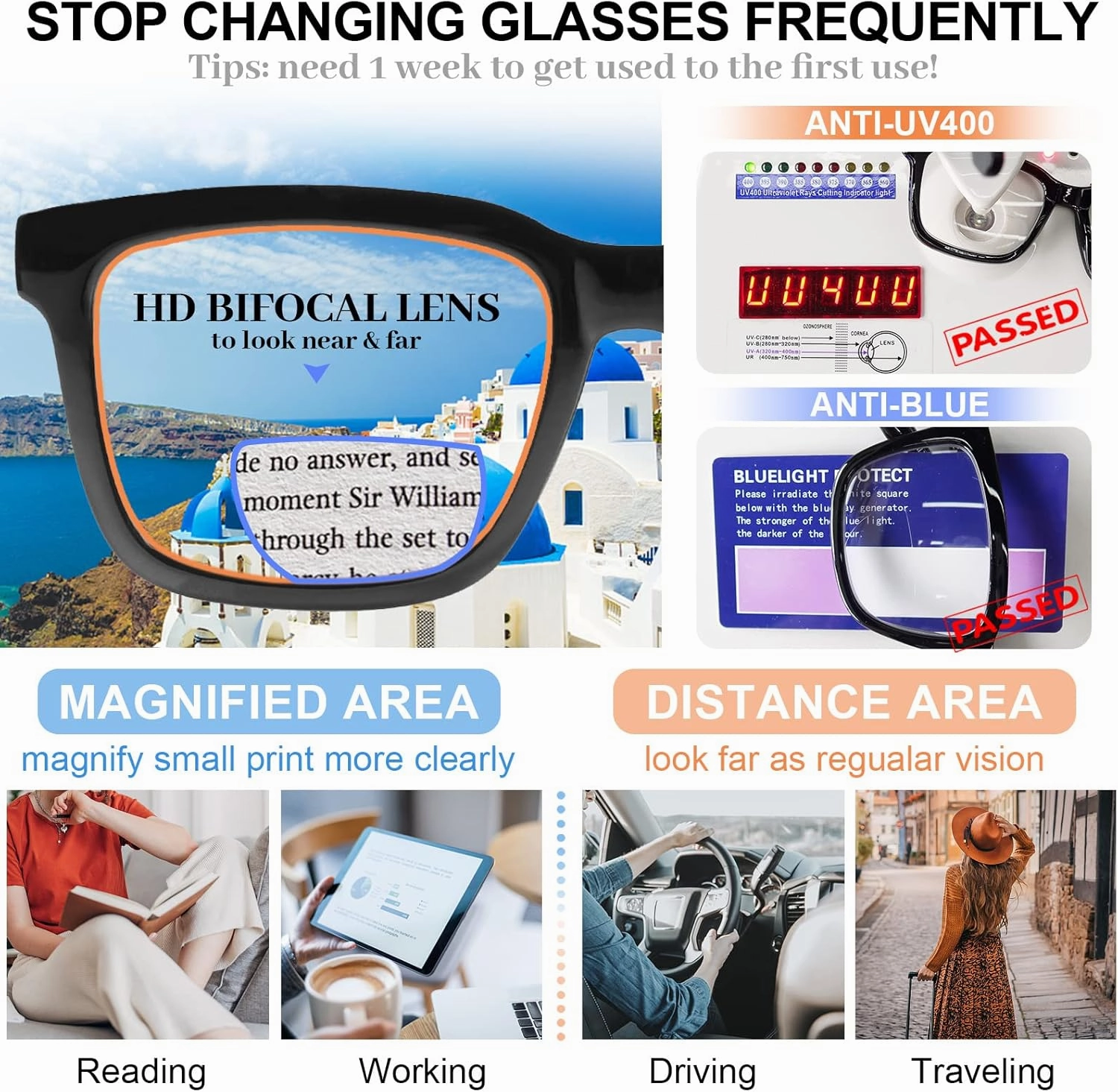 MARE AZZURO Large Bifocal Reading Glasses Women Blue Light Blocking Readers 1.0 1.25 1.5 1.75 2.0 2.25 2.5 2.75 3.0 3.5