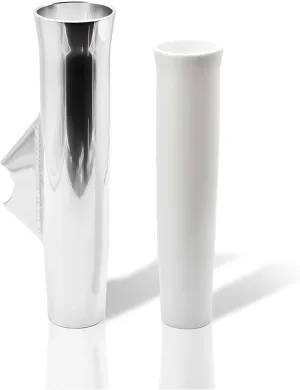 MARINE CITY Adjustable Fishing Rod Holder, White Anodized Aluminum Flared Weld-on Vinyl Insert for Boats, Yachts, Marines