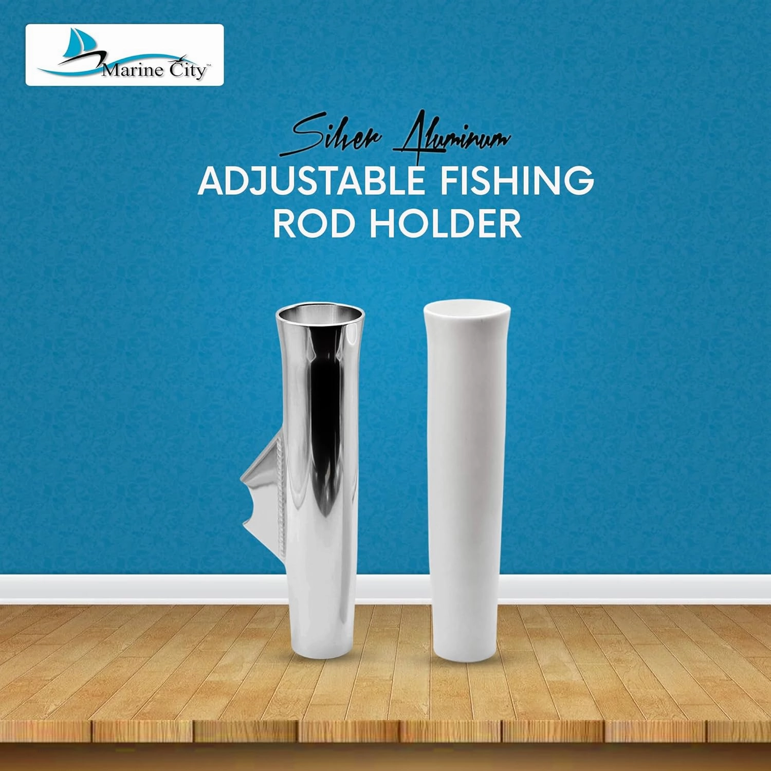 MARINE CITY Adjustable Fishing Rod Holder, White Anodized Aluminum Flared Weld-on Vinyl Insert for Boats, Yachts, Marines