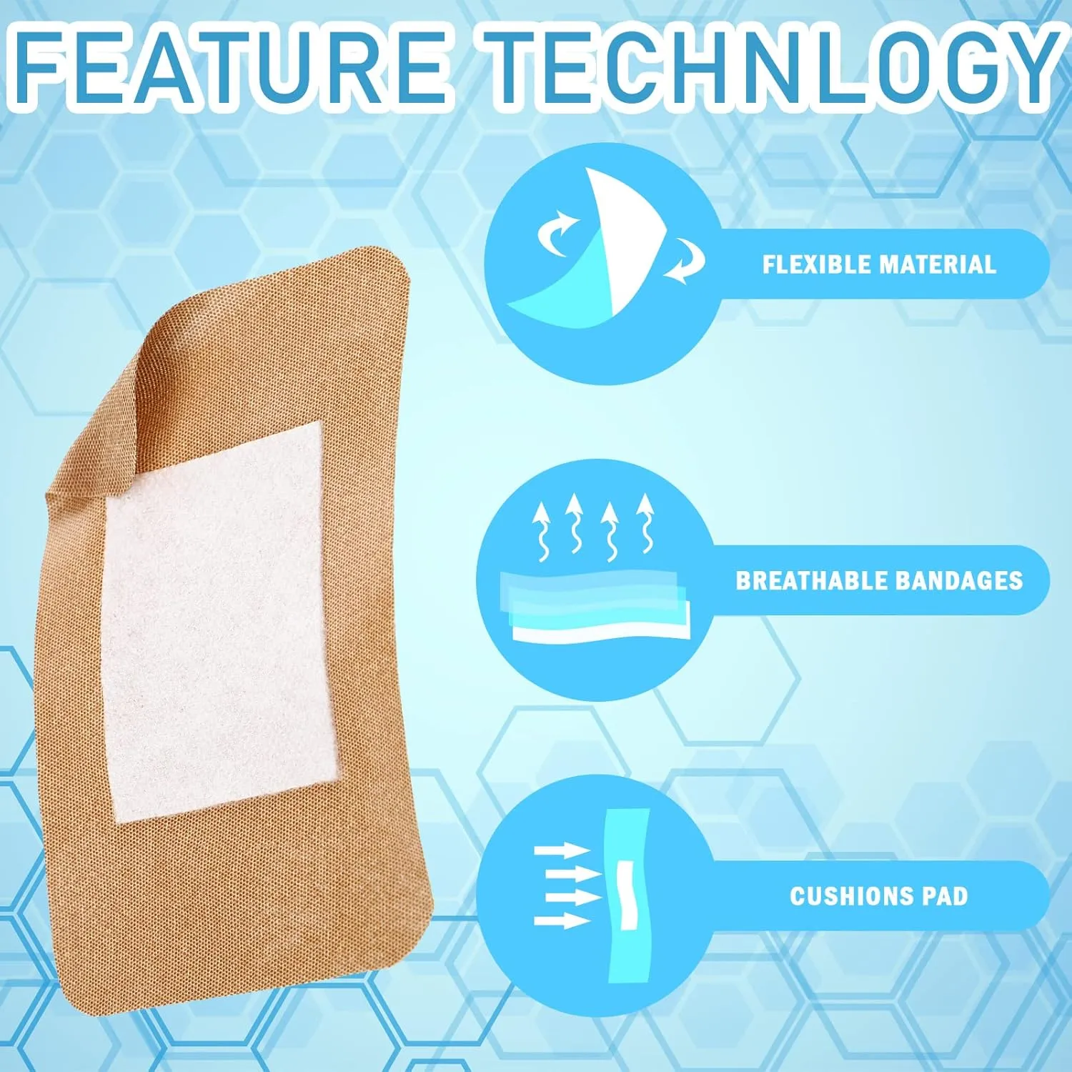 Marsui Large Bandages - Flexible Adhesive Fabric Bandages 3 x 4 Inch - Latex Free - 300 Pcs Assorted Size for First Aid Wound Care