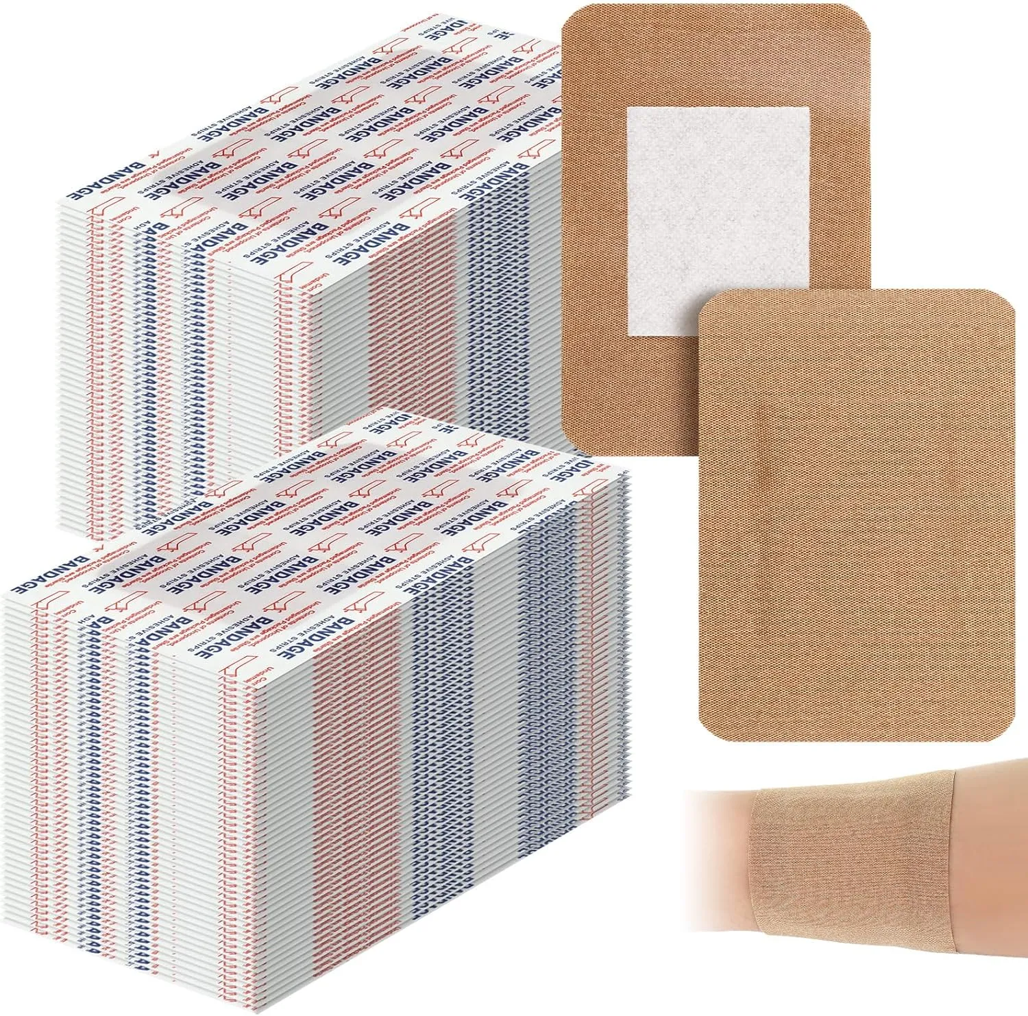 Marsui Large Bandages - Flexible Adhesive Fabric Bandages 3 x 4 Inch - Latex Free - 300 Pcs Assorted Size for First Aid Wound Care