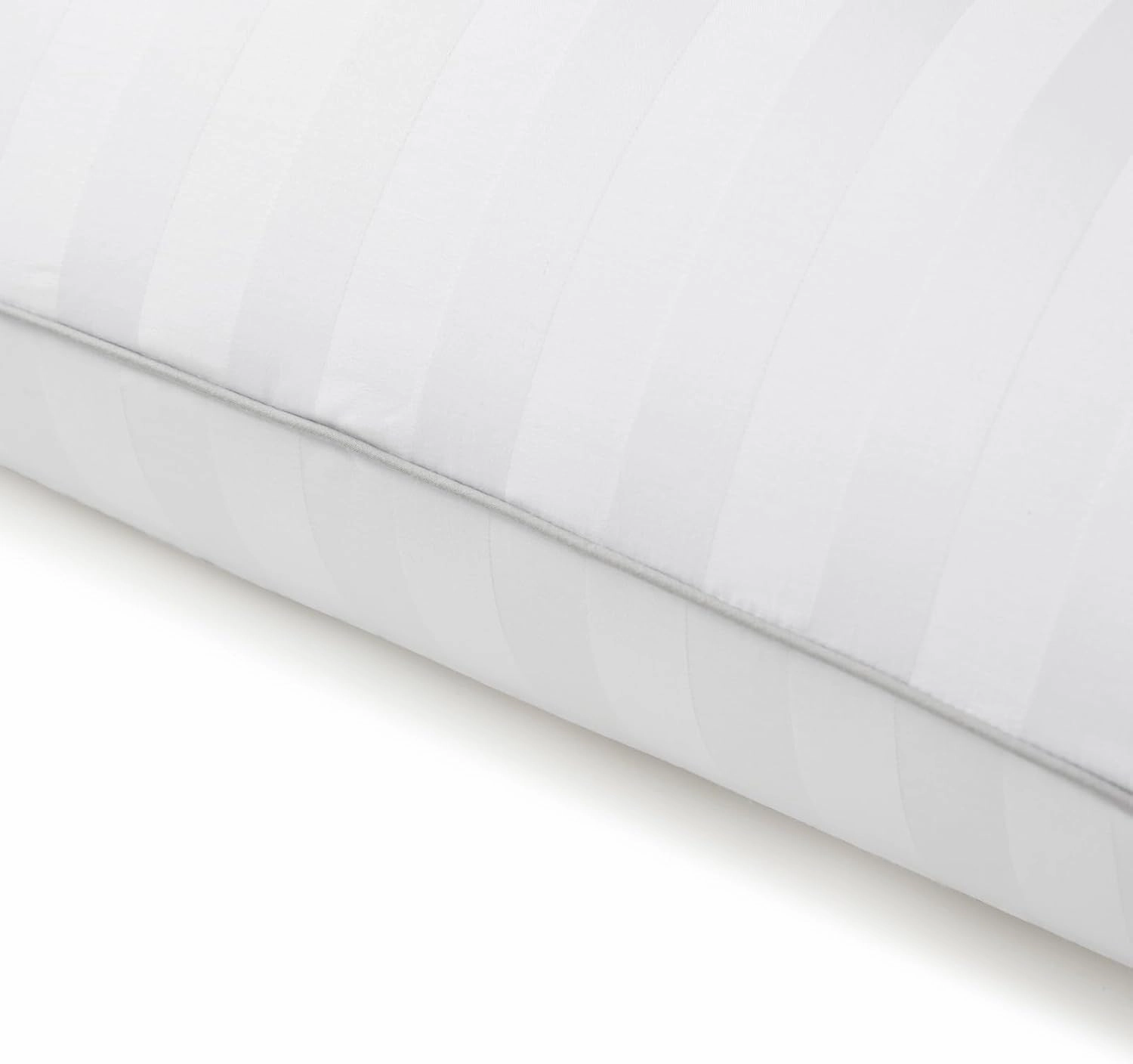 MARTHA STEWART Hotel Collection Medium Soft Feather Down Pillows 100% Cotton 500 Thread Count Damask Stripe Embroidered, Queen Size Set of 2, White 2