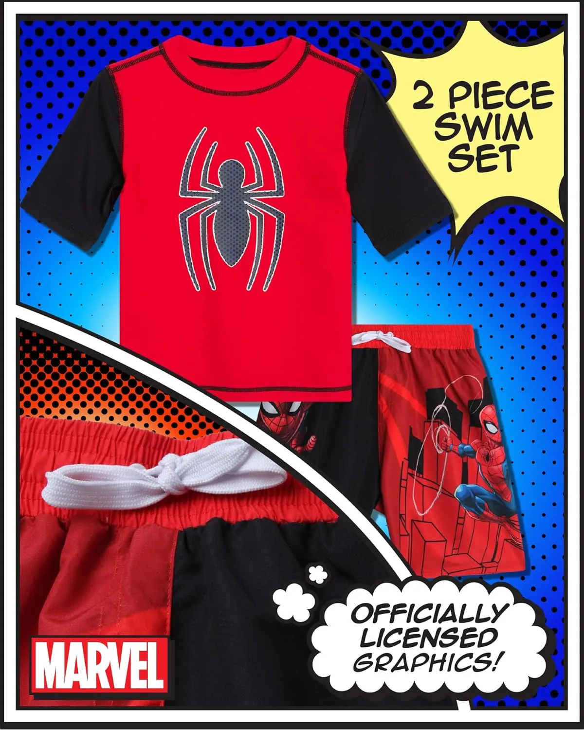 Marvel Boys Rash Guard Set - 2 Piece Spiderman Spidey & His Amazing Friends UPF50  Swim Shirt & Swim Trunks for Boys (2T-12)