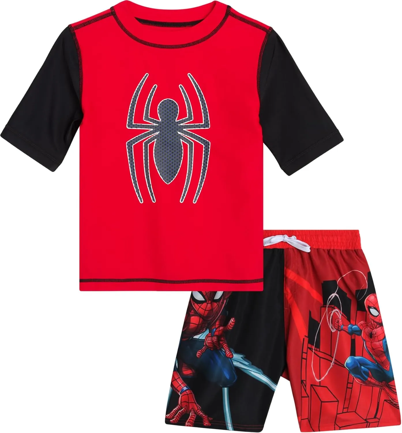 Marvel Boys Rash Guard Set - 2 Piece Spiderman Spidey & His Amazing Friends UPF50  Swim Shirt & Swim Trunks for Boys (2T-12)