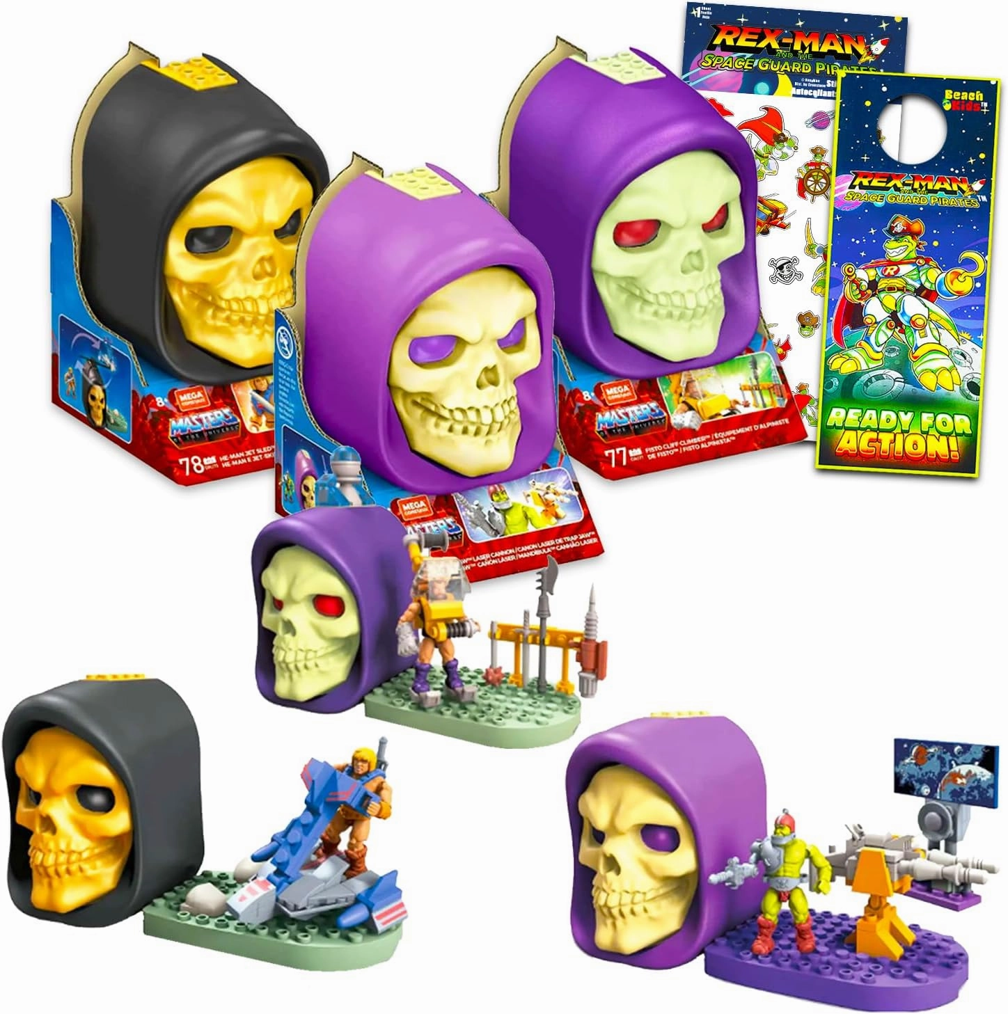 Masters of the Universe Blind Box Set for Kids - Bundle with 3 Skeletor Skulls Mystery Playsets, Plus Stickers, More | Masters of the Universe Toy Party Favors