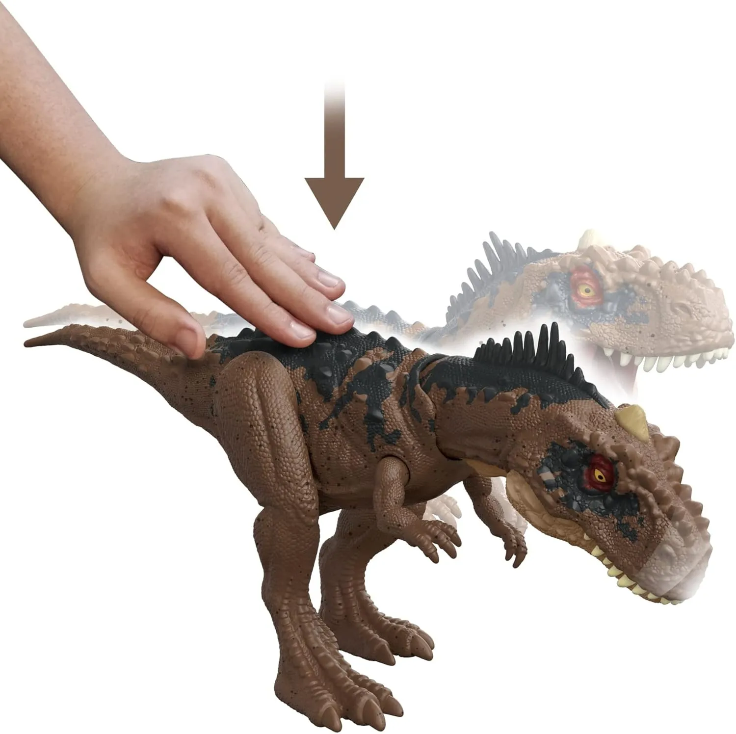 Mattel Jurassic World Dominion Roar Strikers Rajasaurus Dinosaur Action Figure with Roaring Sound and Attack Action, Toy Toy Physical & Digital Play