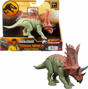 Mattel Jurassic World Strike Attack Dinosaur Toy with Single-Strike Action & Movable Joints, Chasmosaurus Action Figure Includes Digital Play