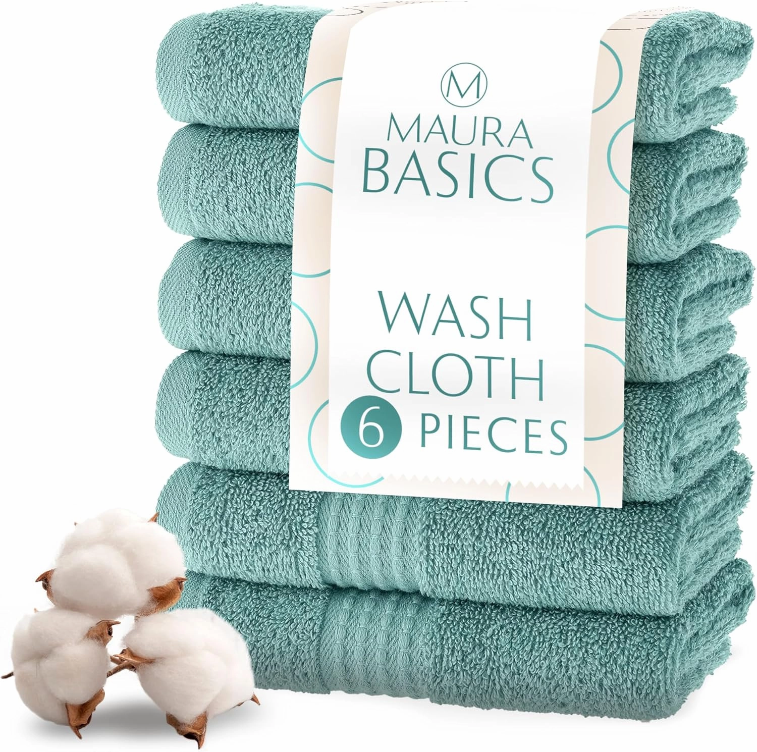 MAURA Basics Turkish Cotton Washcloth Towel Set High Performance Bathroom Essentials with Hanging Loops, Standard Size 13”x13”, Ideal for Daily Comfort, Seafoam