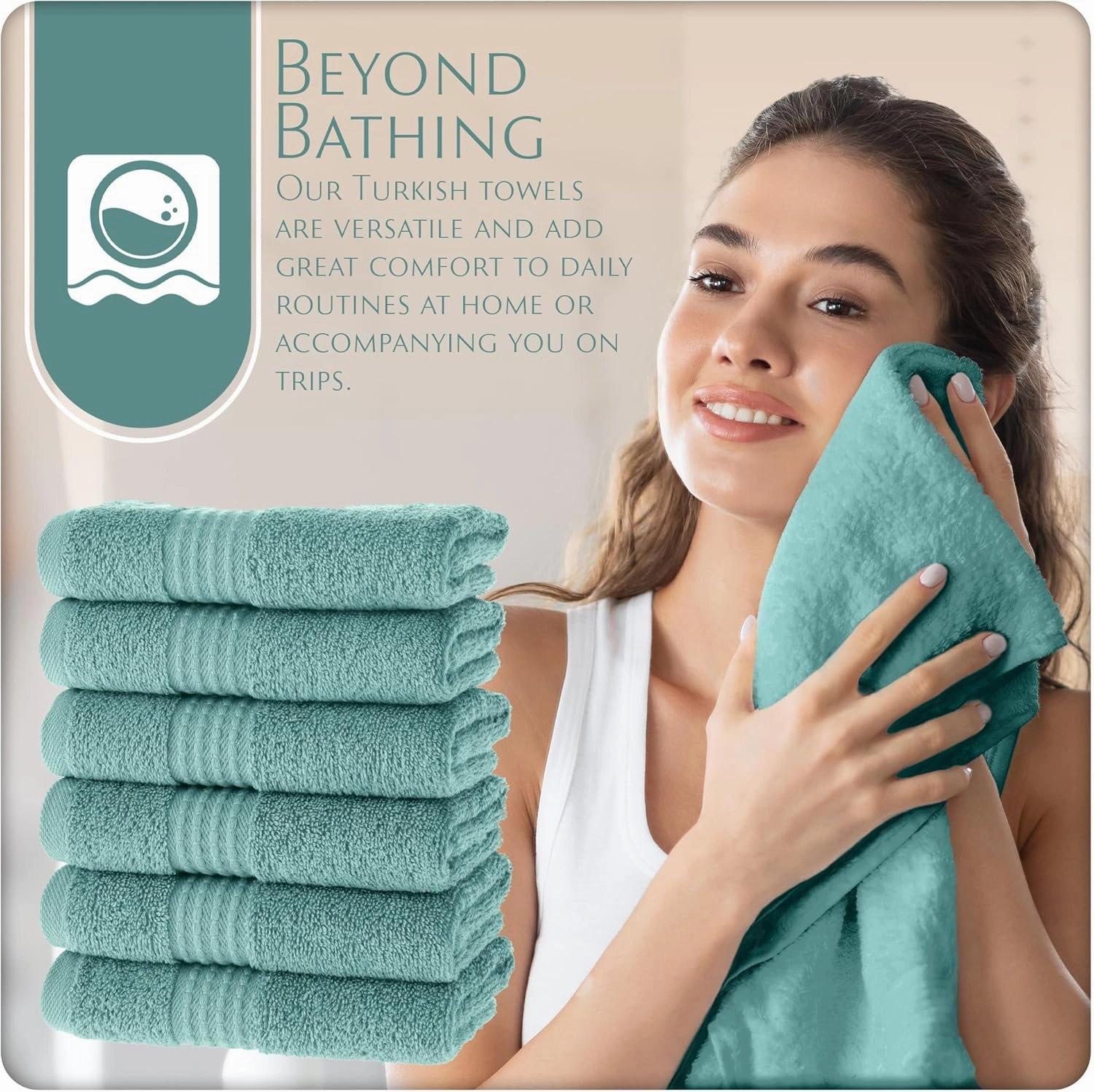 MAURA Basics Turkish Cotton Washcloth Towel Set High Performance Bathroom Essentials with Hanging Loops, Standard Size 13”x13”, Ideal for Daily Comfort, Seafoam