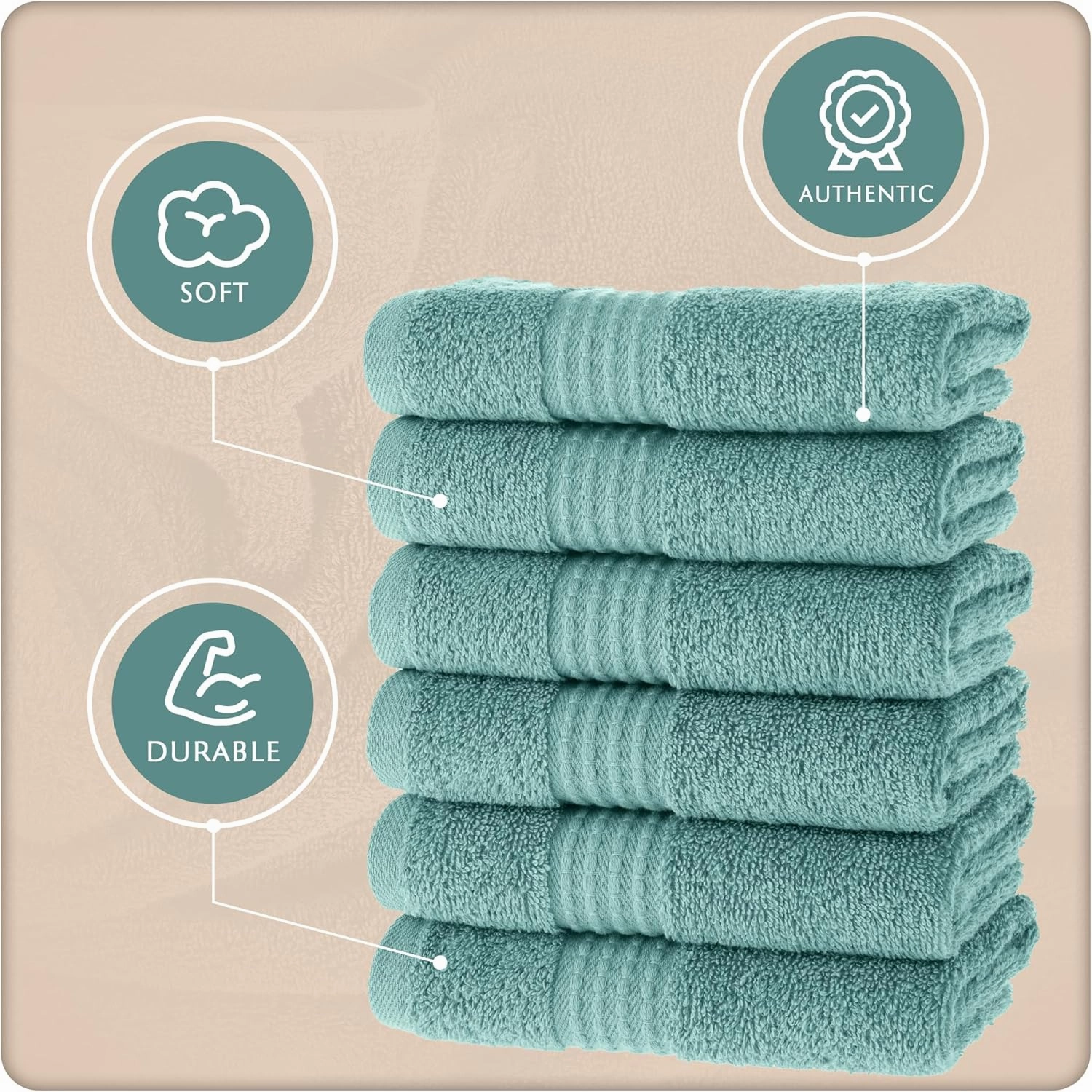 MAURA Basics Turkish Cotton Washcloth Towel Set High Performance Bathroom Essentials with Hanging Loops, Standard Size 13”x13”, Ideal for Daily Comfort, Seafoam