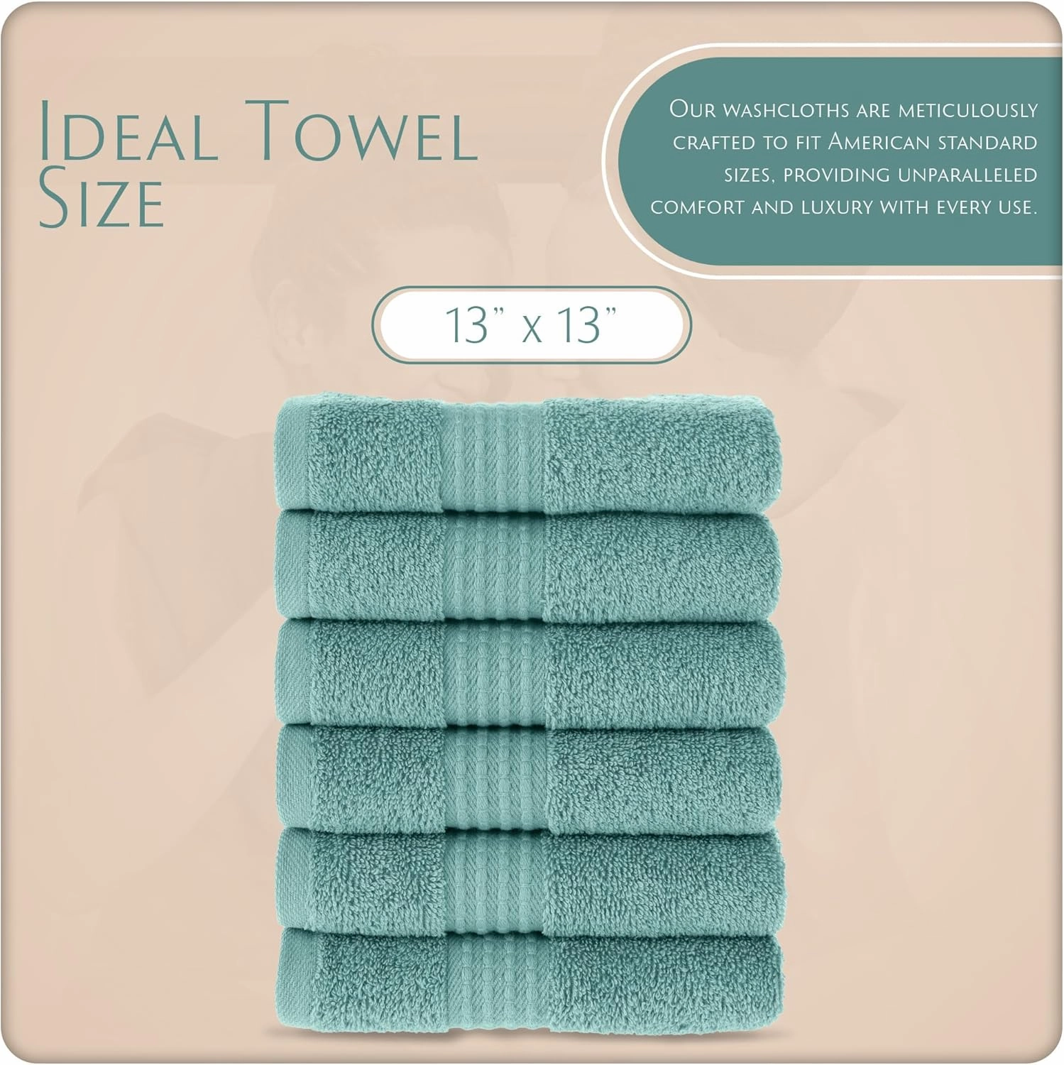 MAURA Basics Turkish Cotton Washcloth Towel Set High Performance Bathroom Essentials with Hanging Loops, Standard Size 13”x13”, Ideal for Daily Comfort, Seafoam