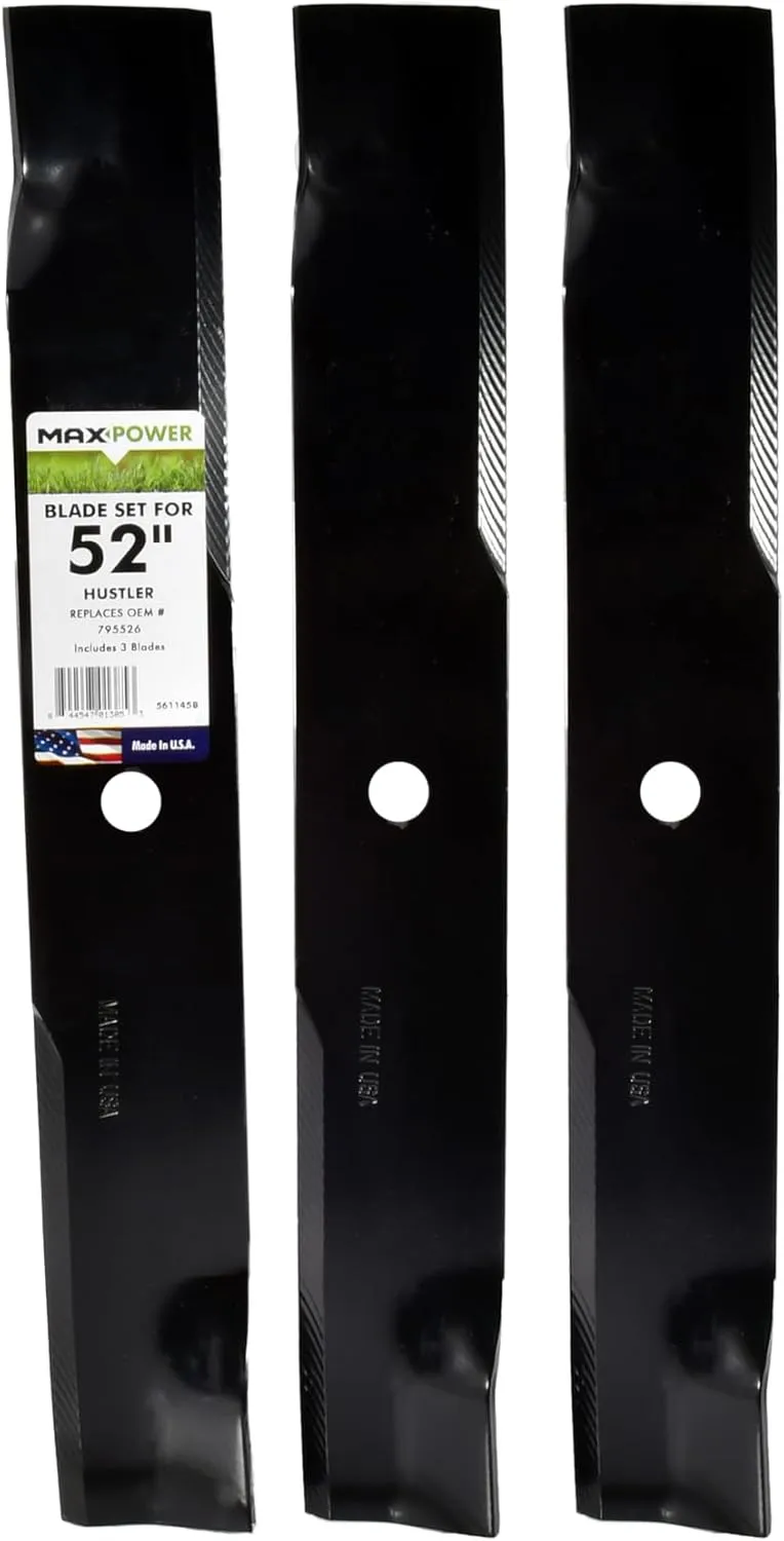MaxPower 561145B 3 Blade Set for 52 in. Cut Hustler Mowers, Replaces OEM #'s 795526, 603995, 783753, 787721, 30227-52X