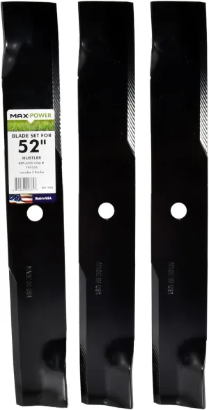 MaxPower 561145B 3 Blade Set for 52 in. Cut Hustler Mowers, Replaces OEM #'s 795526, 603995, 783753, 787721, 30227-52X