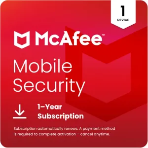 McAfee Mobile Security |1-Year Subscription with Auto-Renewal| Mobile Device Security App Includes Secure VPN | Download