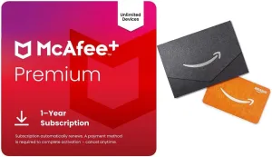 McAfee  Premium Individual Unlimited Devices   $20 Amazon Gift Card | Cybersecurity Software Includes Antivirus, Secure VPN, Identity Monitoring, Scam Protection | Download