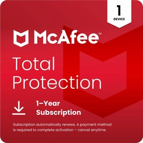 McAfee Total Protection 1-Device 2025 1-Year Subscription with Auto-Renewal | Security Software Includes Antivirus, Secure VPN, Scam Protection, Identity Monitoring | Download