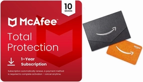 McAfee Total Protection Unlimited Devices   $10 Amazon Gift Card | Security Software Includes Antivirus, Secure VPN, Identity Monitoring | Download