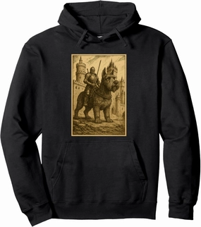 Medieval Knight Riding a Schnauzer Dog Fantasy Surreal Rider Pullover Hoodie
