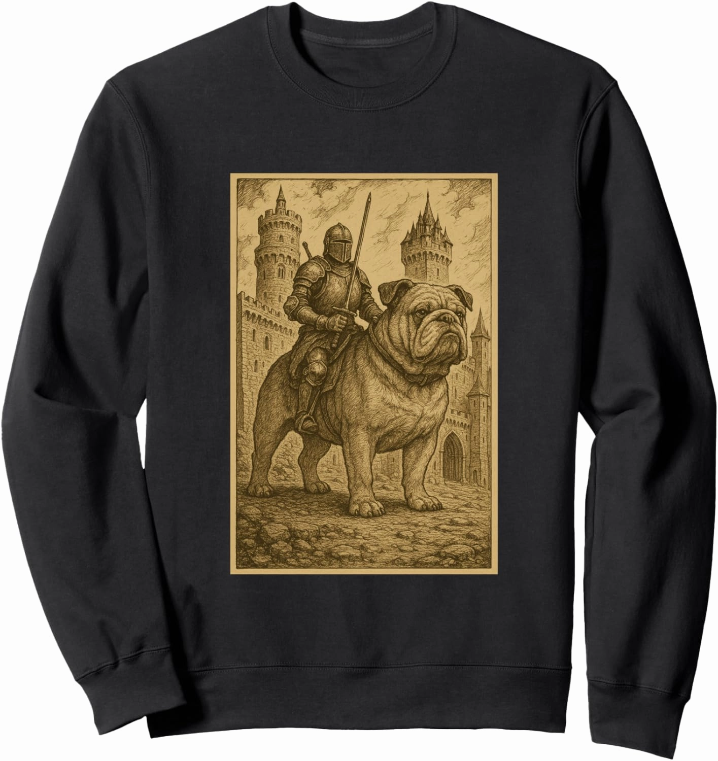 Medieval Knight Riding Bulldog Dog Fantasy Art Surreal Rider Sweatshirt